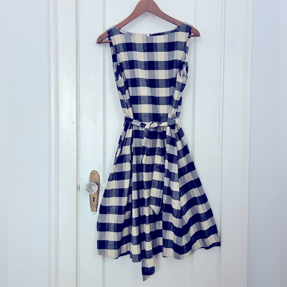L.L. Bean Signature Plaid Dress Petite Size 12, Blue and White